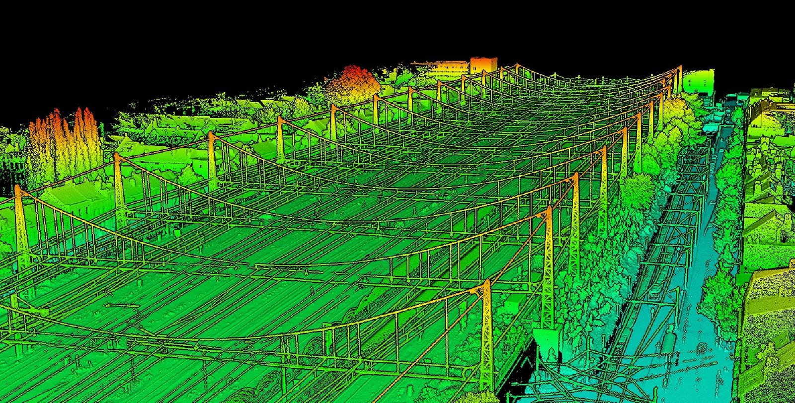 Colorized point cloud of an overhead line corridor